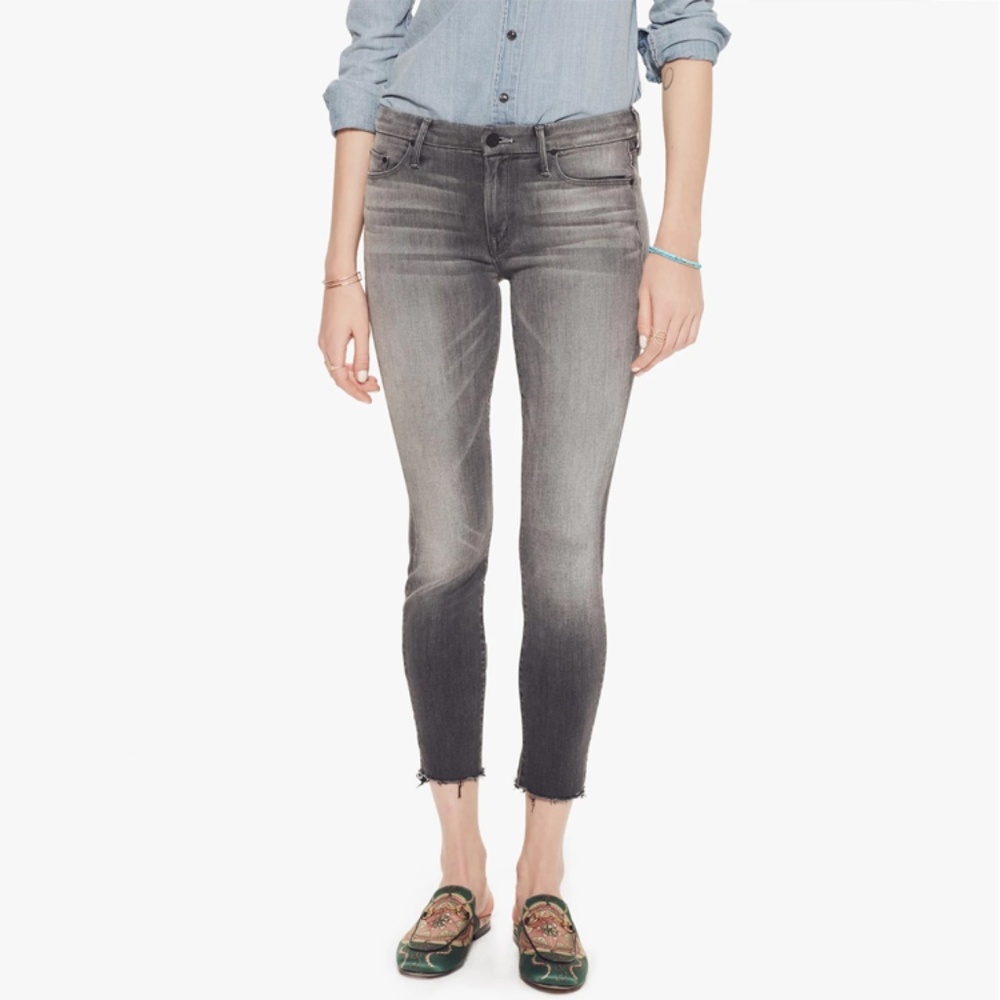 mother denim looker ankle fray